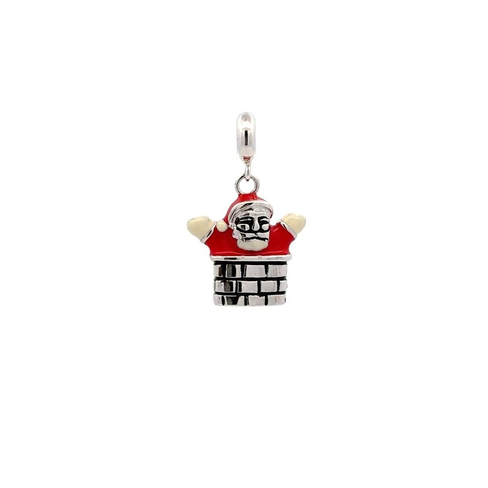 925 Sterling Silver Charm Happy Santa Claus Christmas Holiday For Charm Bracelet